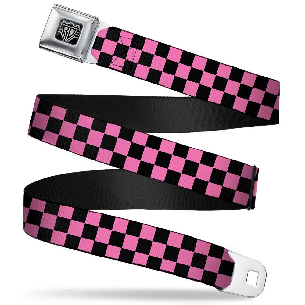 1666 Seatbelt Belt - Checker Black/Pink - 1.5" Wide - 24-38 Inches in